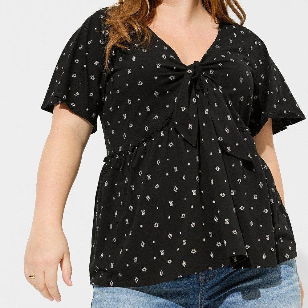 Torrid Vintage Cotton Jersey V-Neck Relaxed Tie Front Top